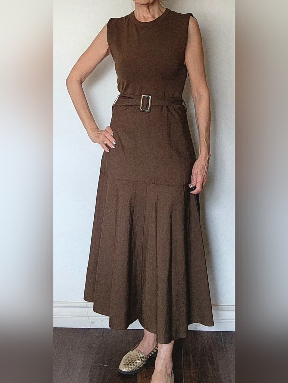 NWT ZARA Khaki Belted Midi Dress - Picture 4 of 6